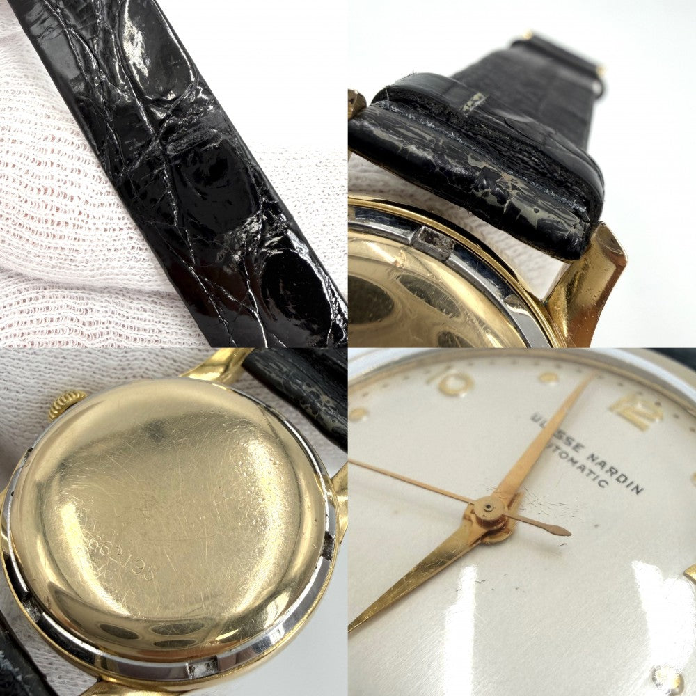 Ulysse Nardin ユリス・ナルダン 腕時計 ノンデイト シャンパン文字盤 アラビア AT 自動巻き ブラック 黒 ゴールド メンズ【中古品】