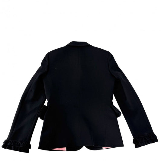 GUCCI グッチ テーラードジャケット フリル 服 ジャケット アパレル 38 432417 ブラック 黒 ピンク 春 秋 ウール シルク レディース【中古品】