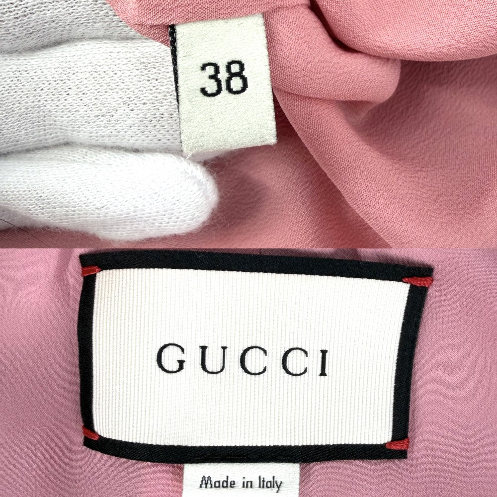 GUCCI グッチ テーラードジャケット フリル 服 ジャケット アパレル 38 432417 ブラック 黒 ピンク 春 秋 ウール シルク レディース【中古品】