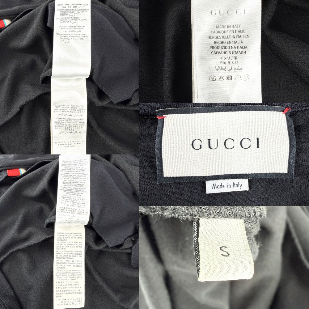 GUCCI グッチ ワンピース フリル フード付き 長袖 服 ロゴ ジャージー アパレル S 502280 ブラック 黒 シルバー金具 春 秋 オールシーズン ポリエステル コットン レディース【中古品】