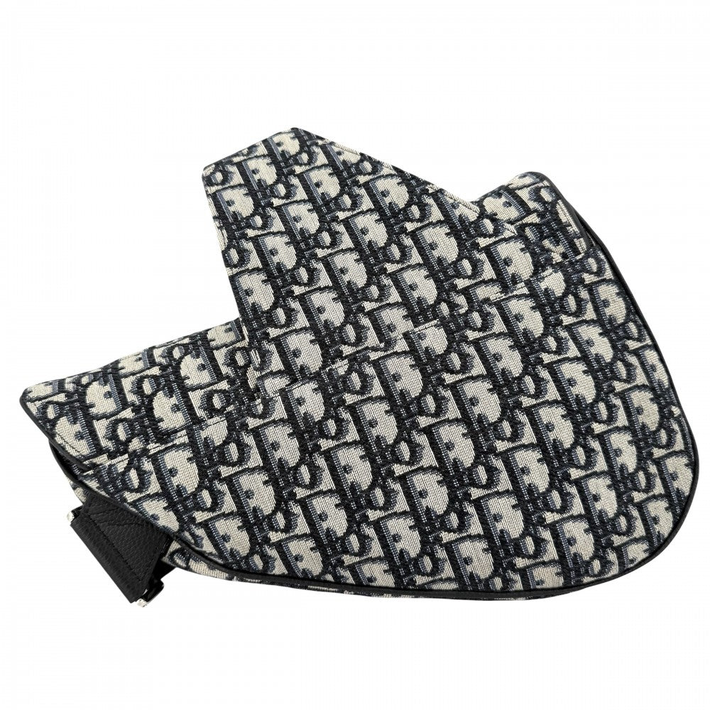Dior ディオール ボディバッグ オブリーク サドルバッグ ショルダーバッグ キャンバス ネイビー 紺 ベージュ シルバー金具 メンズ【中古品】