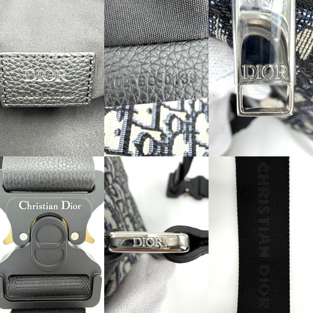 Dior ディオール ボディバッグ オブリーク サドルバッグ ショルダーバッグ キャンバス ネイビー 紺 ベージュ シルバー金具 メンズ【中古品】