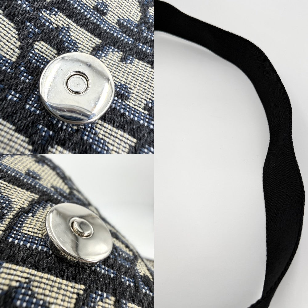 Dior ディオール ボディバッグ オブリーク サドルバッグ ショルダーバッグ キャンバス ネイビー 紺 ベージュ シルバー金具 メンズ【中古品】