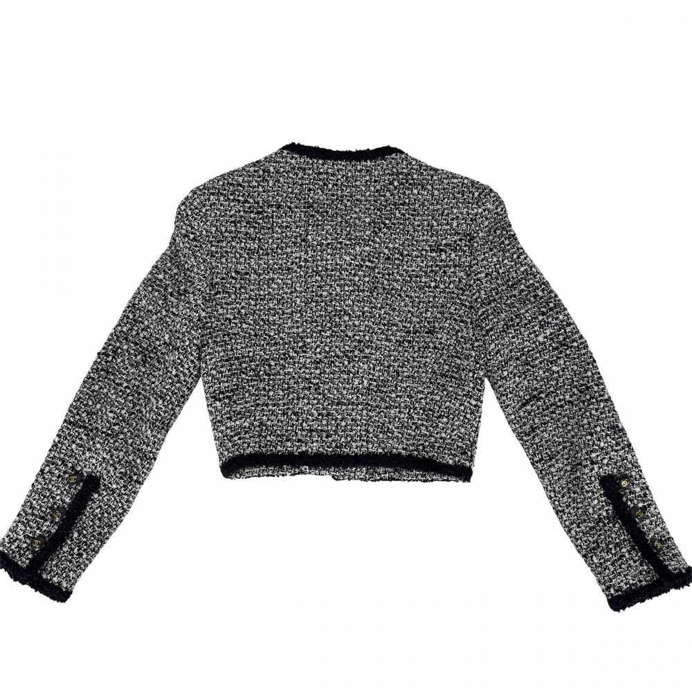 CHANEL シャネル ノーカラージャケット ヴィンテージ ツイード アウター アパレル 服 ココマーク 36 ネイビー 紺 ホワイト 白 ウール レーヨン ナイロン ポリエステル レディース【中古品】