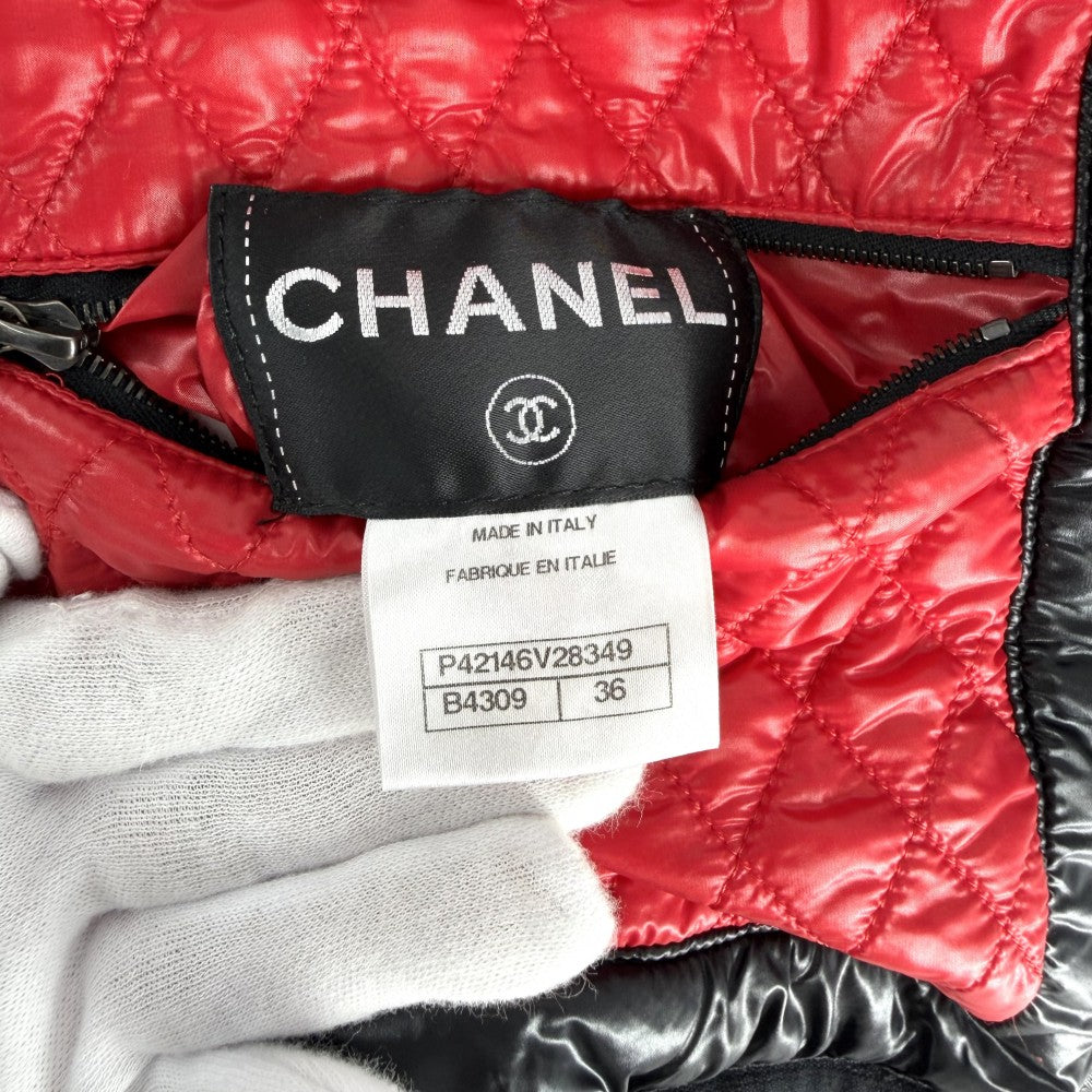 CHANEL シャネル ブルゾン リバーシブル ダウンジャケット アウター ノーカラー キルティング ココマーク 36 ブラック 黒 ピンク ガンメタル金具 ポリアミド ポリウレタン レディース【中古品】