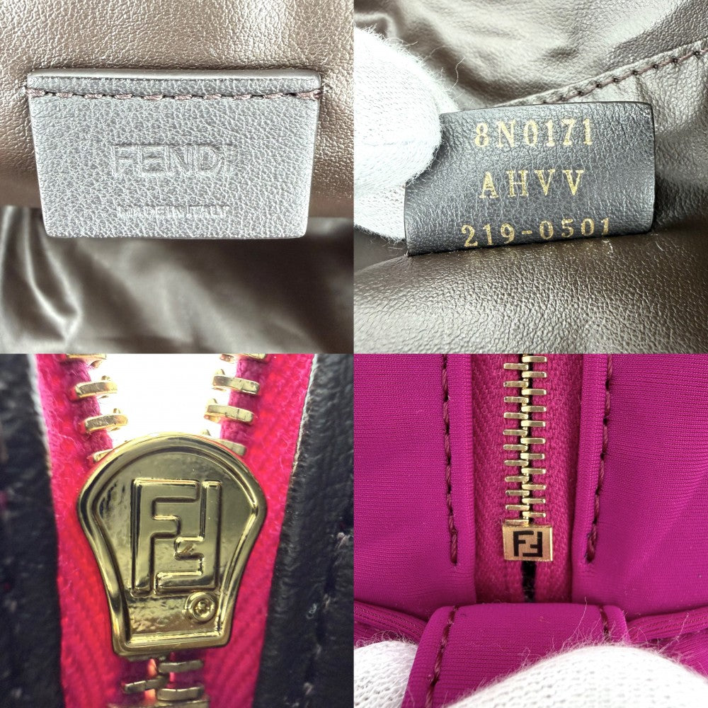 FENDI フェンディ ポーチ FF ビューティーポーチ MM メイクポーチ 化粧ポーチ 小物入れ 8N0171 ポリアミド パープル系 ゴールド金具 レディース【中古品】