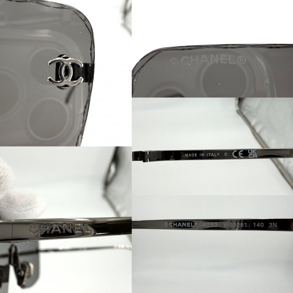 CHANEL シャネル サングラス ココマーク シールドフェイプ アイウェア キルティング 眼鏡 4293 ブラック 黒 シルバー金具 レディース【中古品】