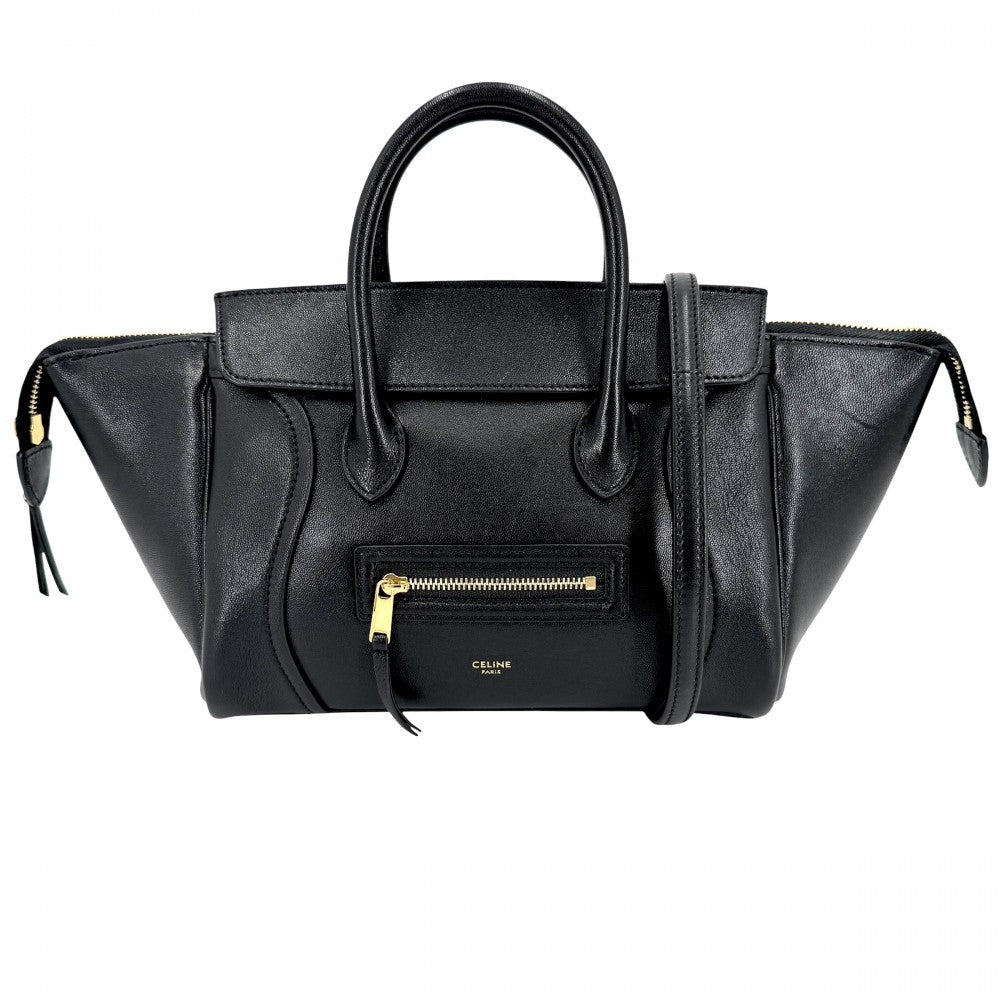 CELINE セリーヌ 2WAY リトルラゲージ ハンドバッグ ショルダーバッグ レザー ブラック 黒 ゴールド金具 レディース【中古品】