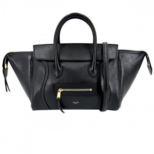 CELINE セリーヌ 2WAY リトルラゲージ ハンドバッグ ショルダーバッグ レザー ブラック 黒 ゴールド金具 レディース【中古品】