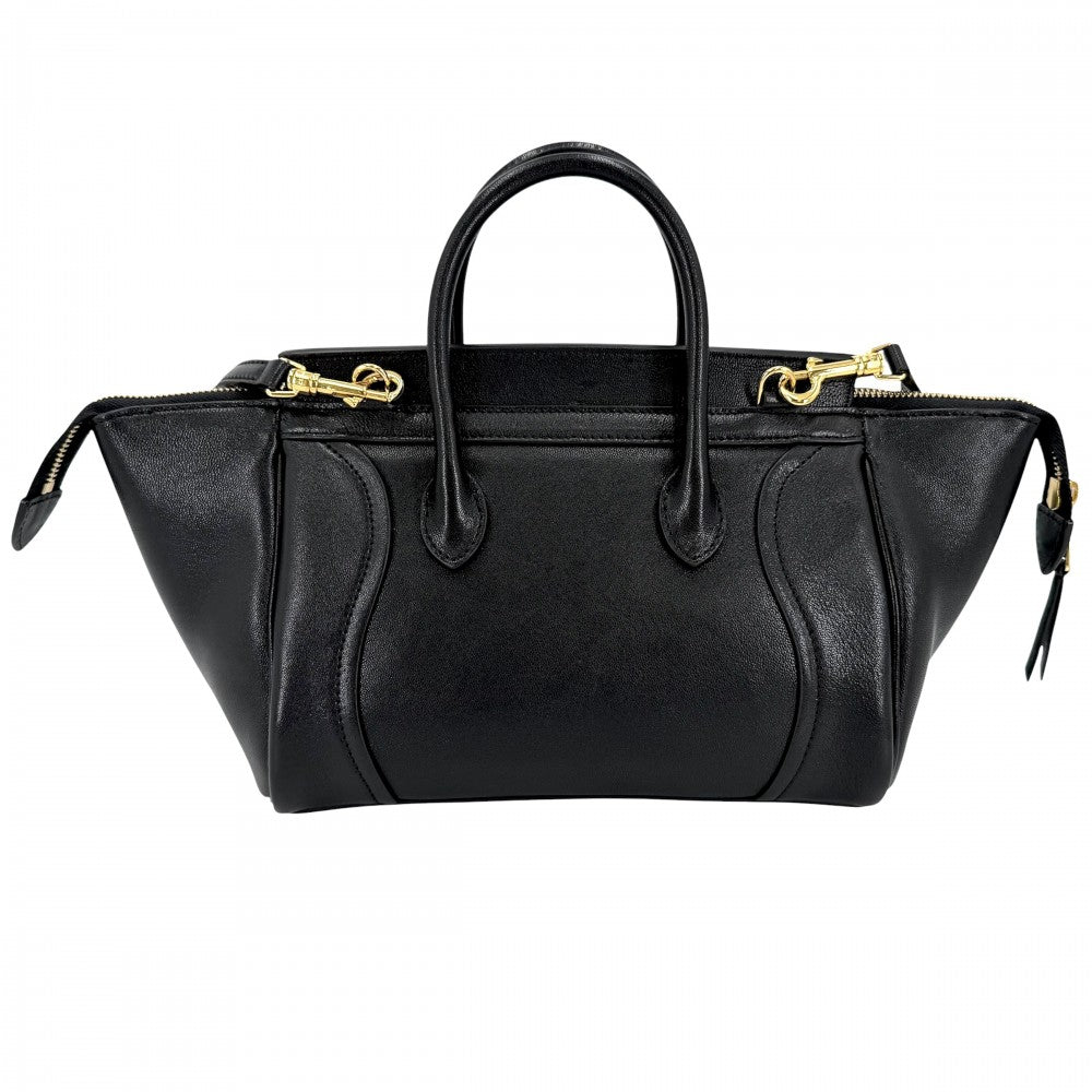 CELINE セリーヌ 2WAY リトルラゲージ ハンドバッグ ショルダーバッグ レザー ブラック 黒 ゴールド金具 レディース【中古品】