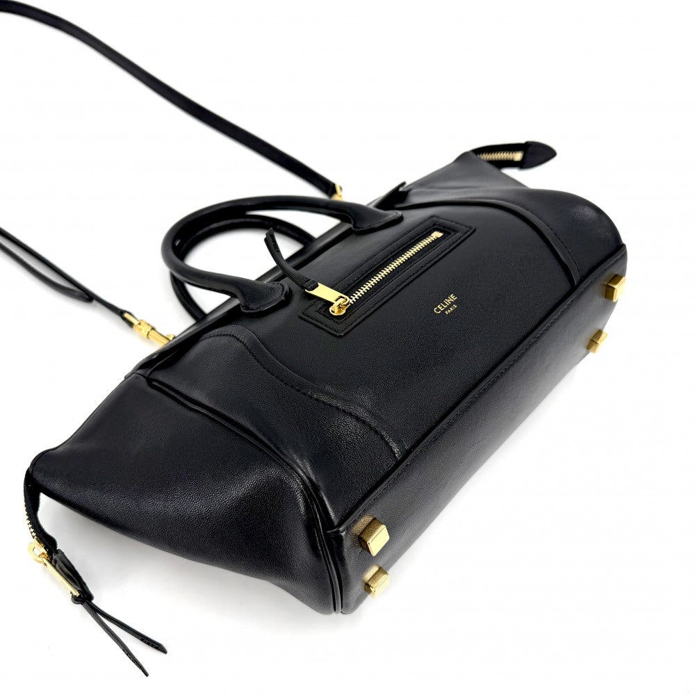 CELINE セリーヌ 2WAY リトルラゲージ ハンドバッグ ショルダーバッグ レザー ブラック 黒 ゴールド金具 レディース【中古品】