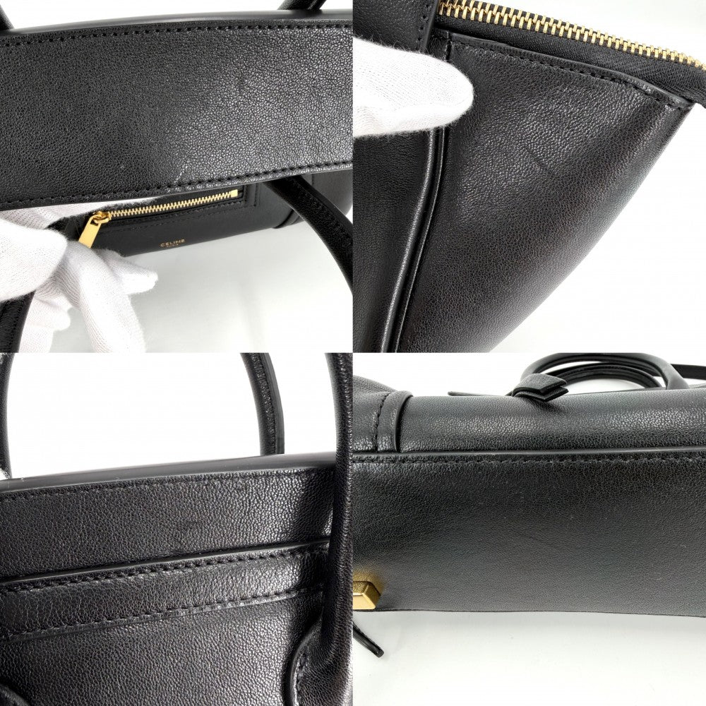 CELINE セリーヌ 2WAY リトルラゲージ ハンドバッグ ショルダーバッグ レザー ブラック 黒 ゴールド金具 レディース【中古品】
