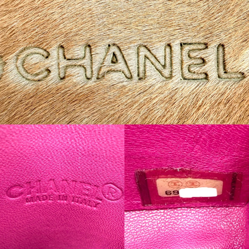CHANEL シャネル 小物 チェーンショルダー シガレットケース ショルダーポーチ ミニバッグ ハラコ レザー ピンク ベージュ ゴールド金具 レディース【中古品】
