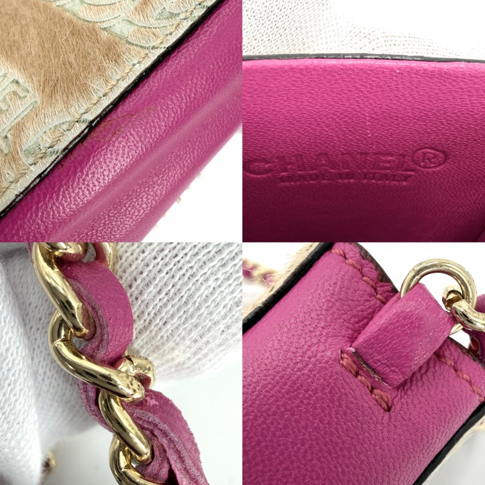 CHANEL シャネル 小物 チェーンショルダー シガレットケース ショルダーポーチ ミニバッグ ハラコ レザー ピンク ベージュ ゴールド金具 レディース【中古品】