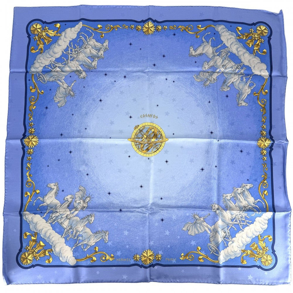HERMES エルメス スカーフ カレ90 COSMOS 宇宙観 ファッションアイテム Carres シルク ライトブルー レディース【中古品】
