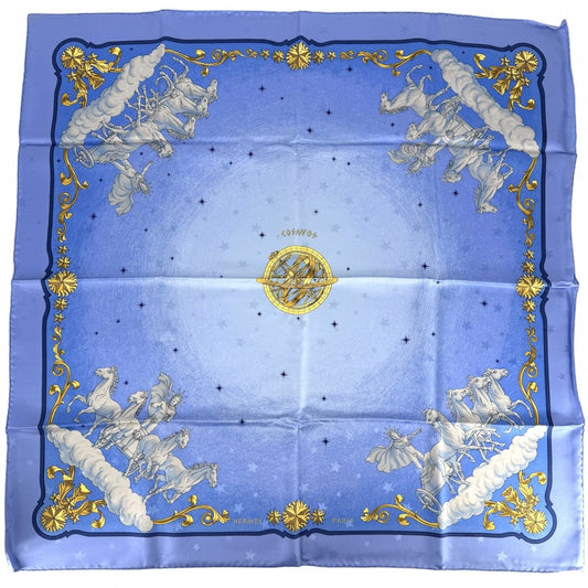 HERMES エルメス スカーフ カレ90 COSMOS 宇宙観 ファッションアイテム Carres シルク ライトブルー レディース【中古品】