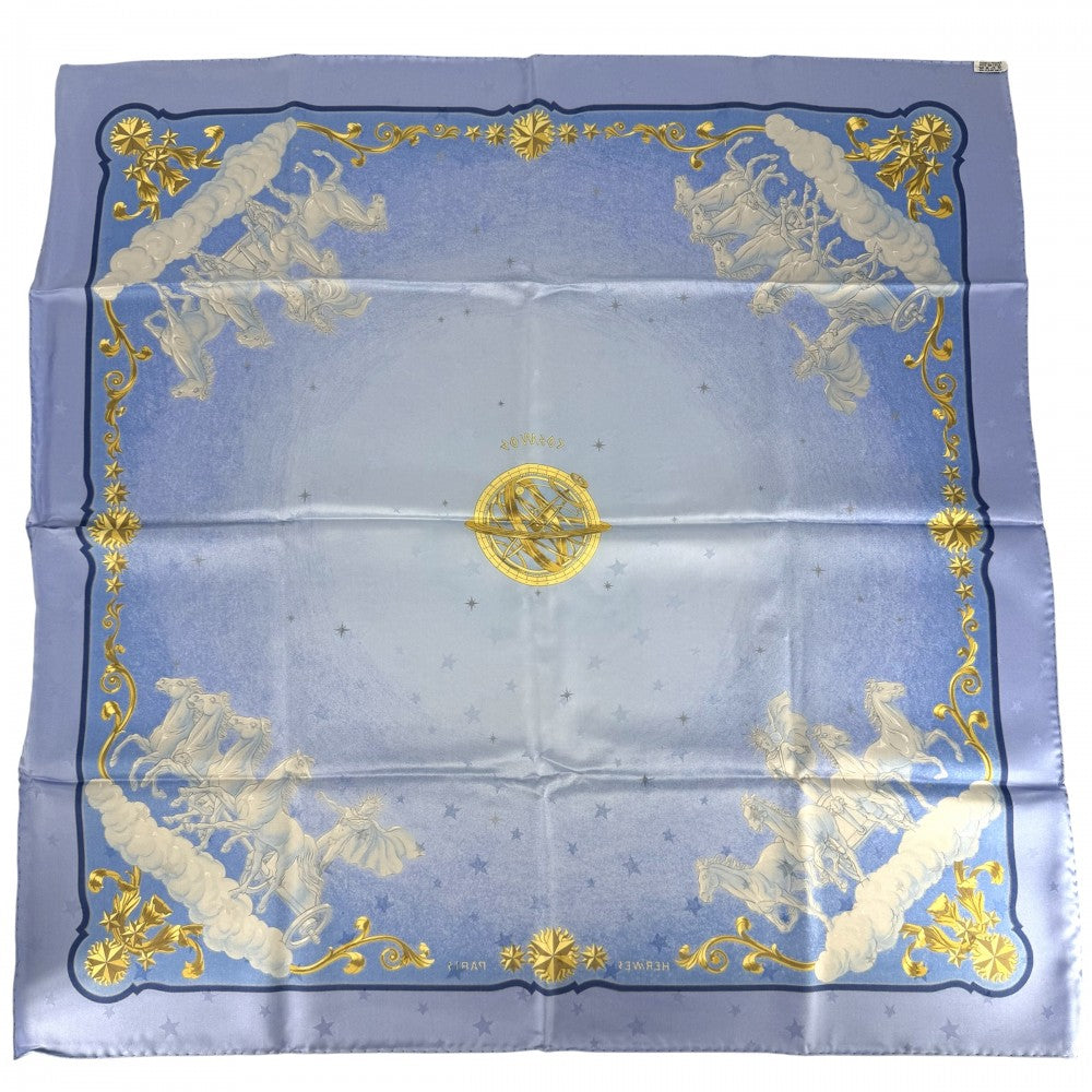 HERMES エルメス スカーフ カレ90 COSMOS 宇宙観 ファッションアイテム Carres シルク ライトブルー レディース【中古品】