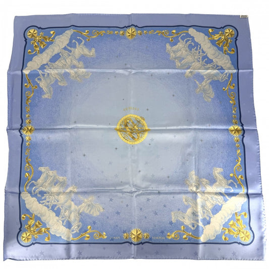HERMES エルメス スカーフ カレ90 COSMOS 宇宙観 ファッションアイテム Carres シルク ライトブルー レディース【中古品】