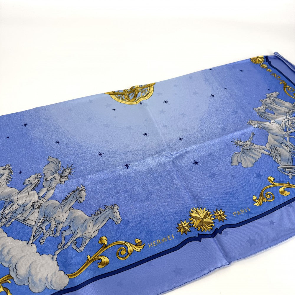 HERMES エルメス スカーフ カレ90 COSMOS 宇宙観 ファッションアイテム Carres シルク ライトブルー レディース【中古品】