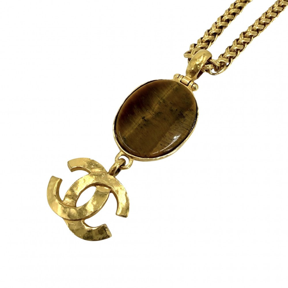 CHANEL シャネル ネックレス ココマーク ロングネックレス アクセサリー GP タイガーアイ 95A ゴールド レディース 約81.8g 1995年【中古品】