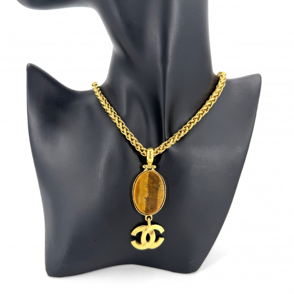 CHANEL シャネル ネックレス ココマーク ロングネックレス アクセサリー GP タイガーアイ 95A ゴールド レディース 約81.8g 1995年【中古品】