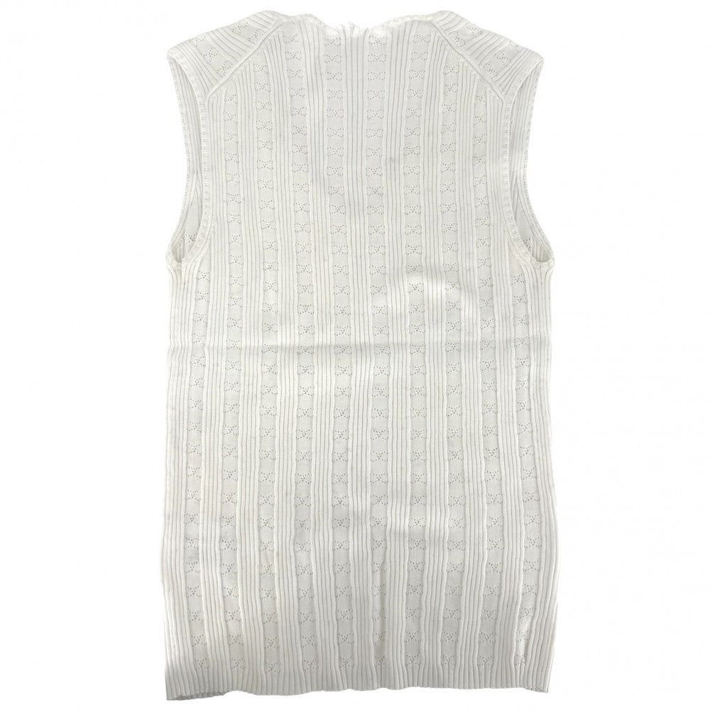 CHANEL シャネル タンクトップ ノースリーブ アパレル 服 トップス ストライプ レース 42 ホワイト 白 夏 コットン レディース【中古品】