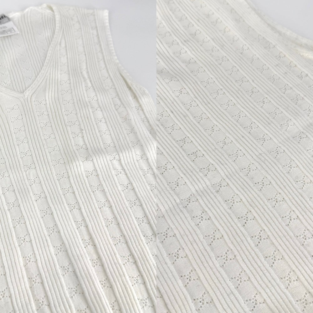 CHANEL シャネル タンクトップ ノースリーブ アパレル 服 トップス ストライプ レース 42 ホワイト 白 夏 コットン レディース【中古品】