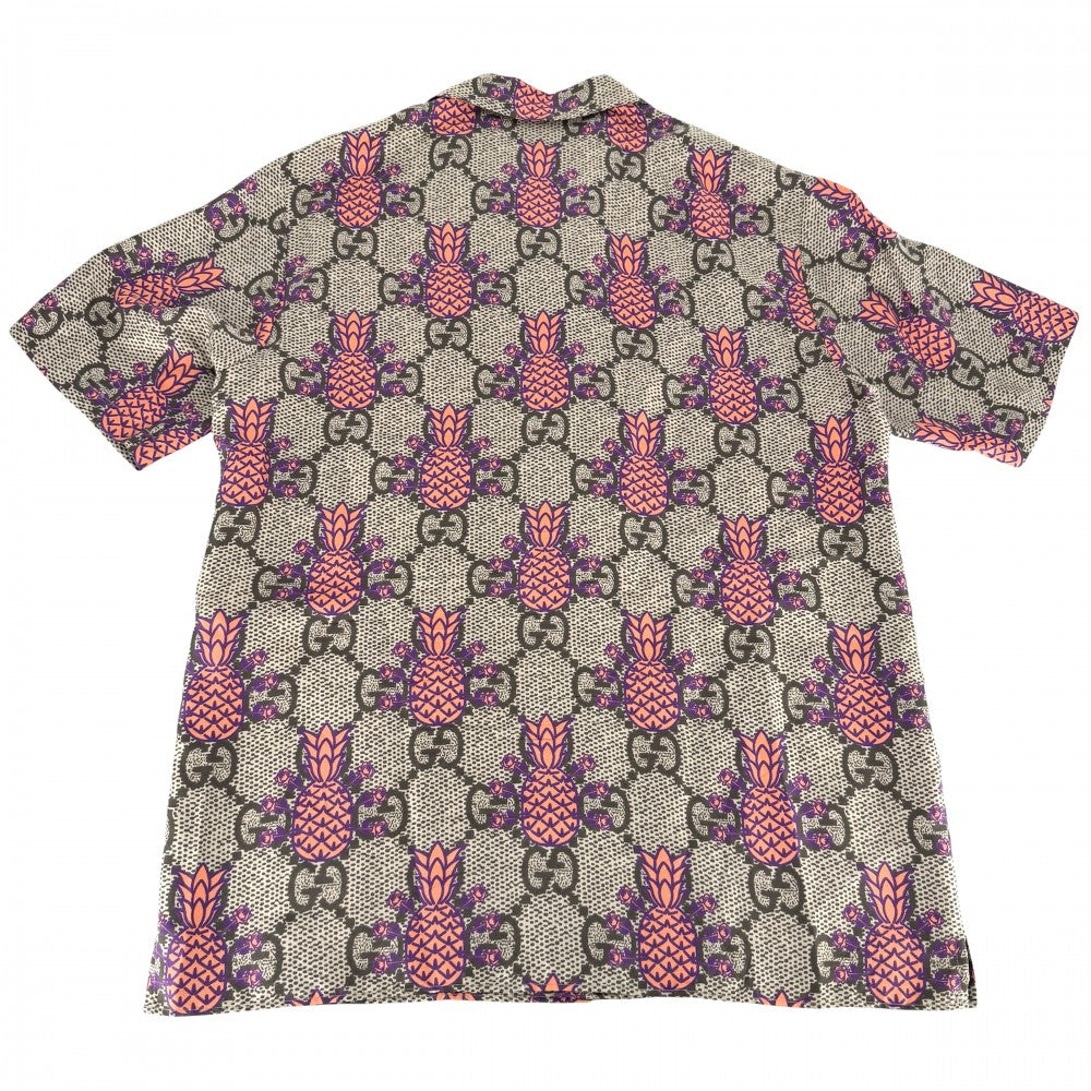 GUCCI グッチ 半袖シャツ GG パイナップル トップス アパレル 服 44 669202 ブラウン 茶 オレンジ 春 夏 シルク メンズ【中古品】
