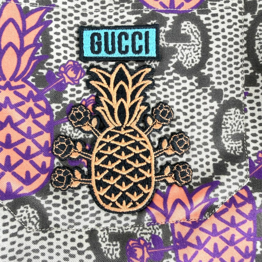 GUCCI グッチ 半袖シャツ GG パイナップル トップス アパレル 服 44 669202 ブラウン 茶 オレンジ 春 夏 シルク メンズ【中古品】