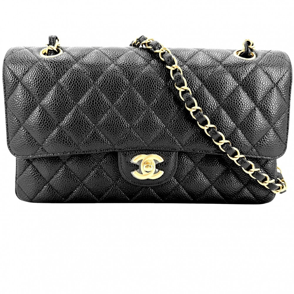 CHANEL シャネル ショルダーバッグ マトラッセ25 ダブルチェーン ココマーク ダブルフラップ キャビアスキン ブラック 黒 ゴールド金具 レディース【中古品】