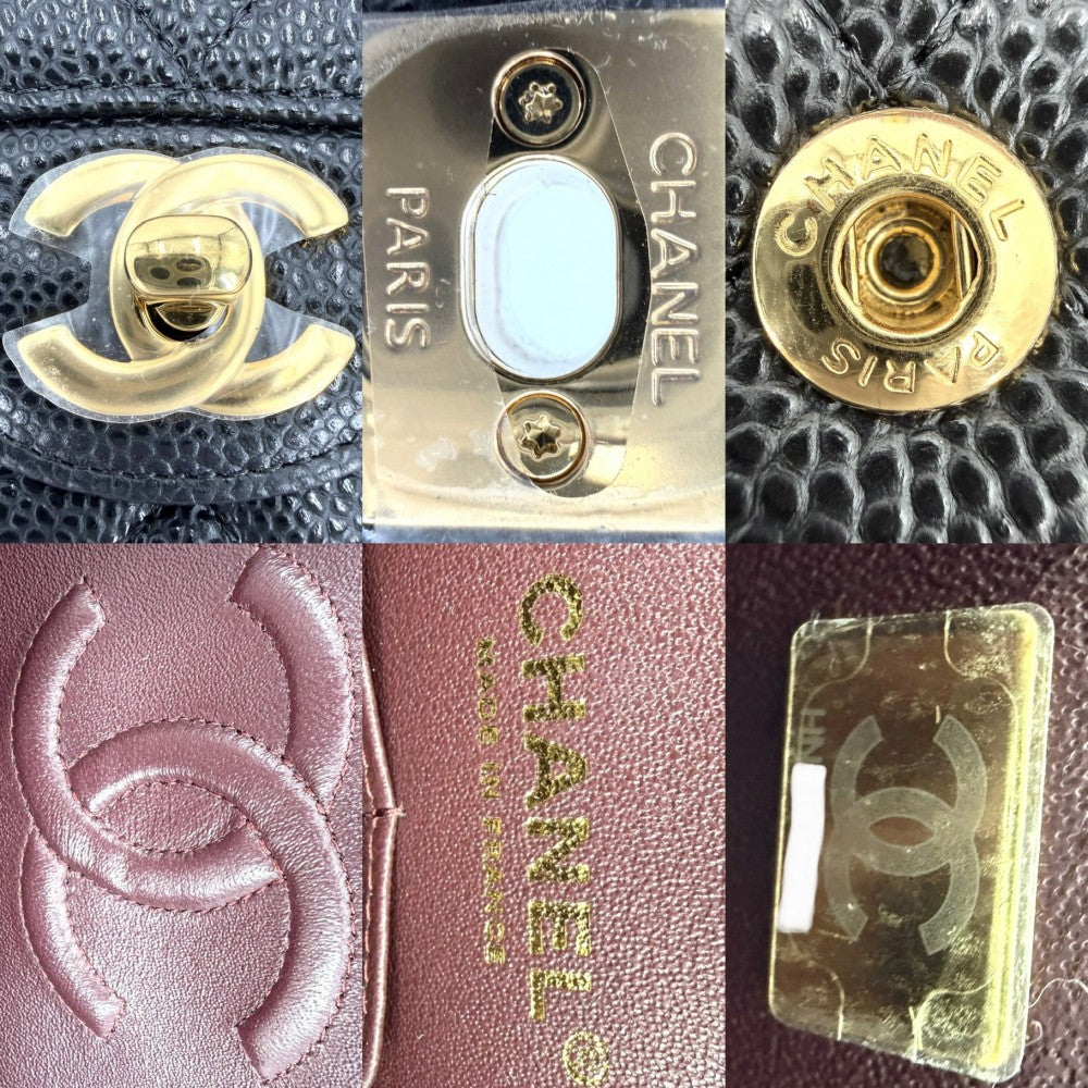 CHANEL シャネル ショルダーバッグ マトラッセ25 ダブルチェーン ココマーク ダブルフラップ キャビアスキン ブラック 黒 ゴールド金具 レディース【中古品】