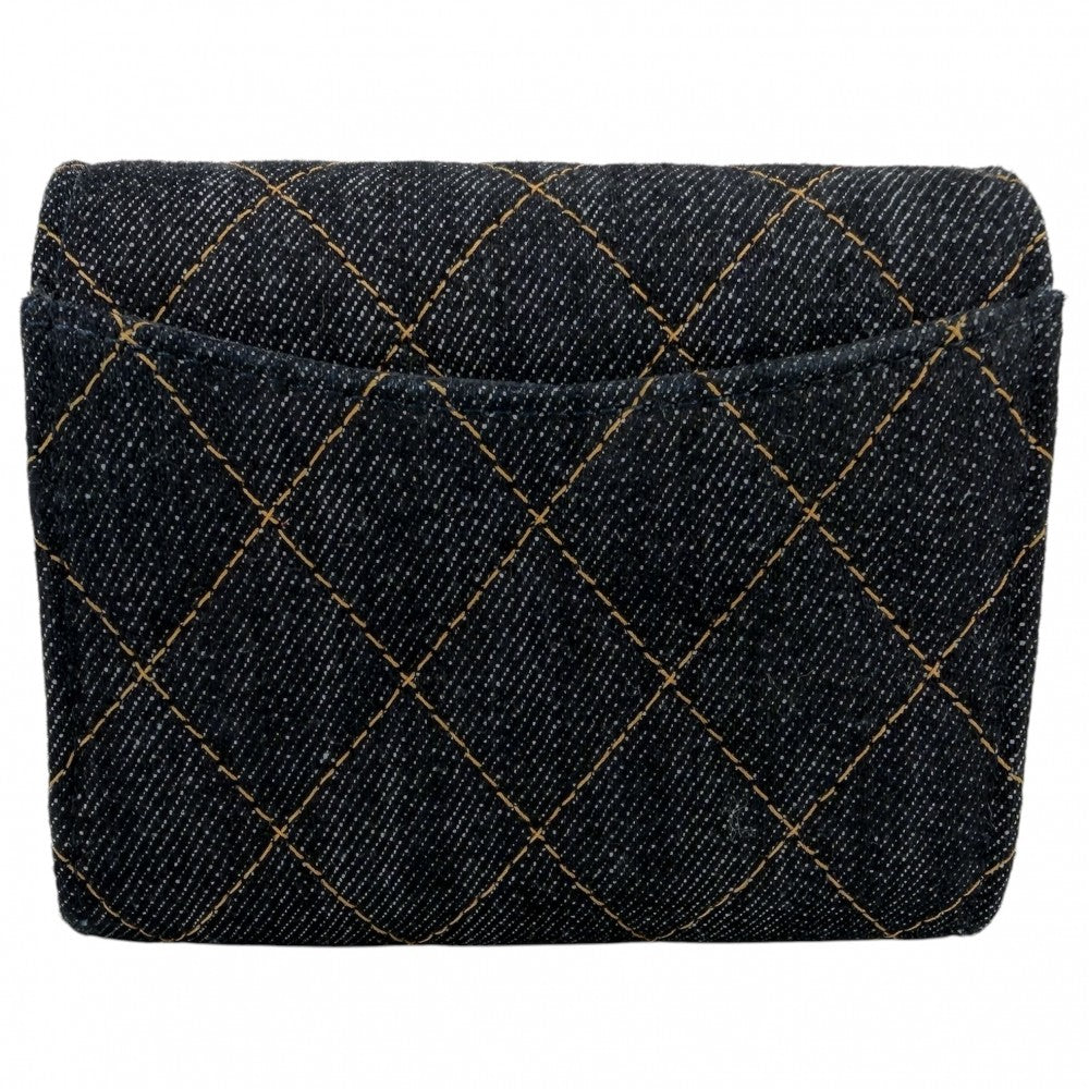 CHANEL シャネル 二つ折り財布 マトラッセ スモールウォレット ミニ財布 ココマーク デニム ネイビー 紺 ゴールド金具 レディース【中古品】
