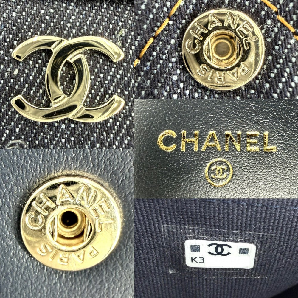 CHANEL シャネル 二つ折り財布 マトラッセ スモールウォレット ミニ財布 ココマーク デニム ネイビー 紺 ゴールド金具 レディース【中古品】