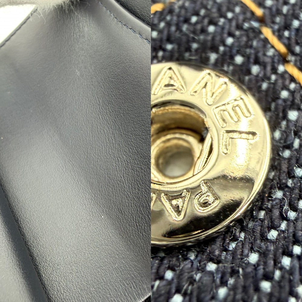 CHANEL シャネル 二つ折り財布 マトラッセ スモールウォレット ミニ財布 ココマーク デニム ネイビー 紺 ゴールド金具 レディース【中古品】