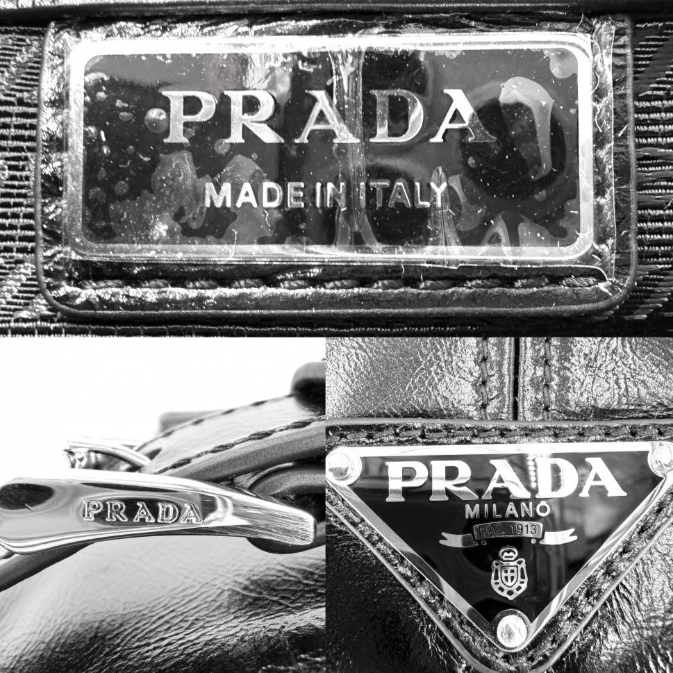 PRADA プラダ ショルダーバッグ トライアングルロゴ ソフトルックスレザー 2VD073 レザー ブラック 黒 シルバー金具 ユニセックス【中古品】