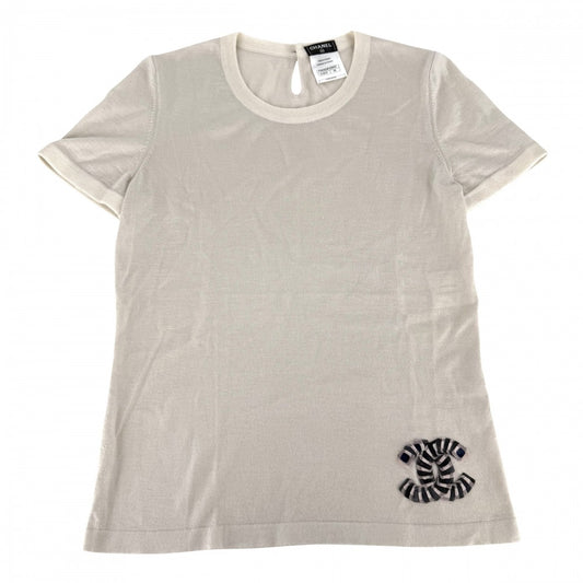 CHANEL シャネル トップス ココマーク 半袖ニット アパレル 服 36 ベージュ 夏 カシミヤ シルク レディース【中古品】