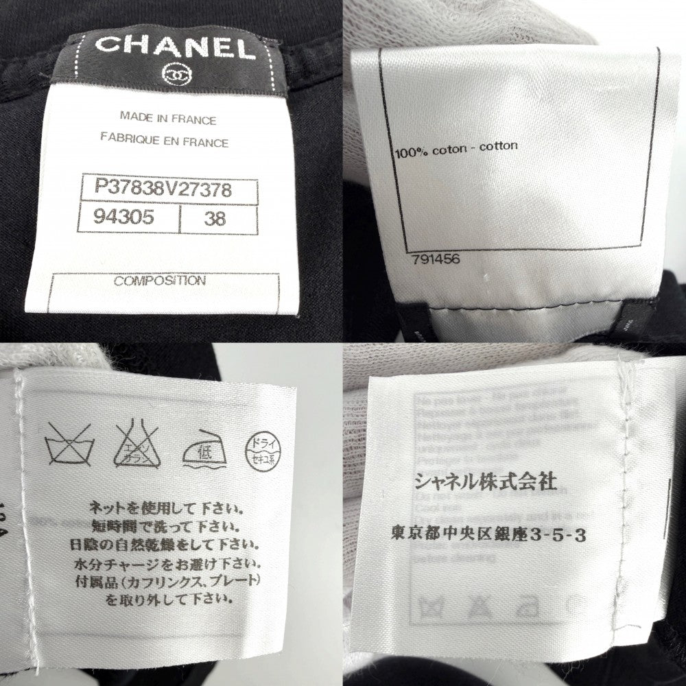 CHANEL シャネル 半袖Ｔシャツ ココマーク コサージュ付き アパレル 服 トップス 38 ブラック 黒 夏 コットン レディース【中古品】