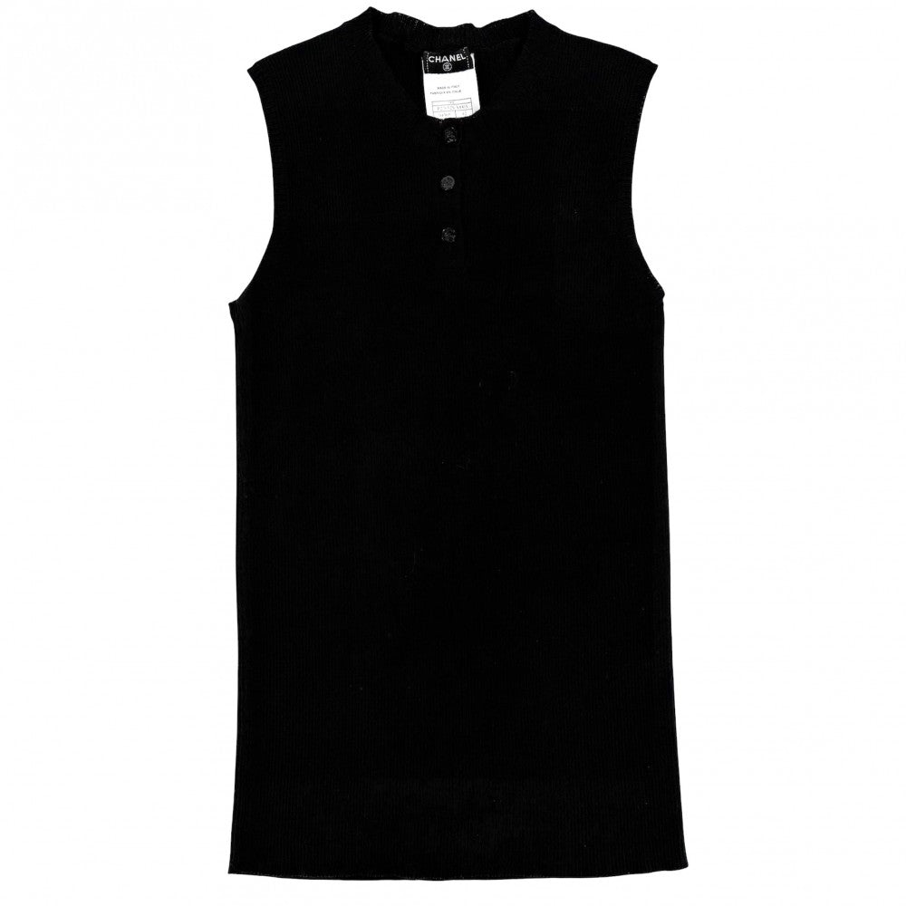 CHANEL シャネル タンクトップ ノースリーブ アパレル 服 トップス 42 ブラック 黒 夏 コットン レディース【中古品】