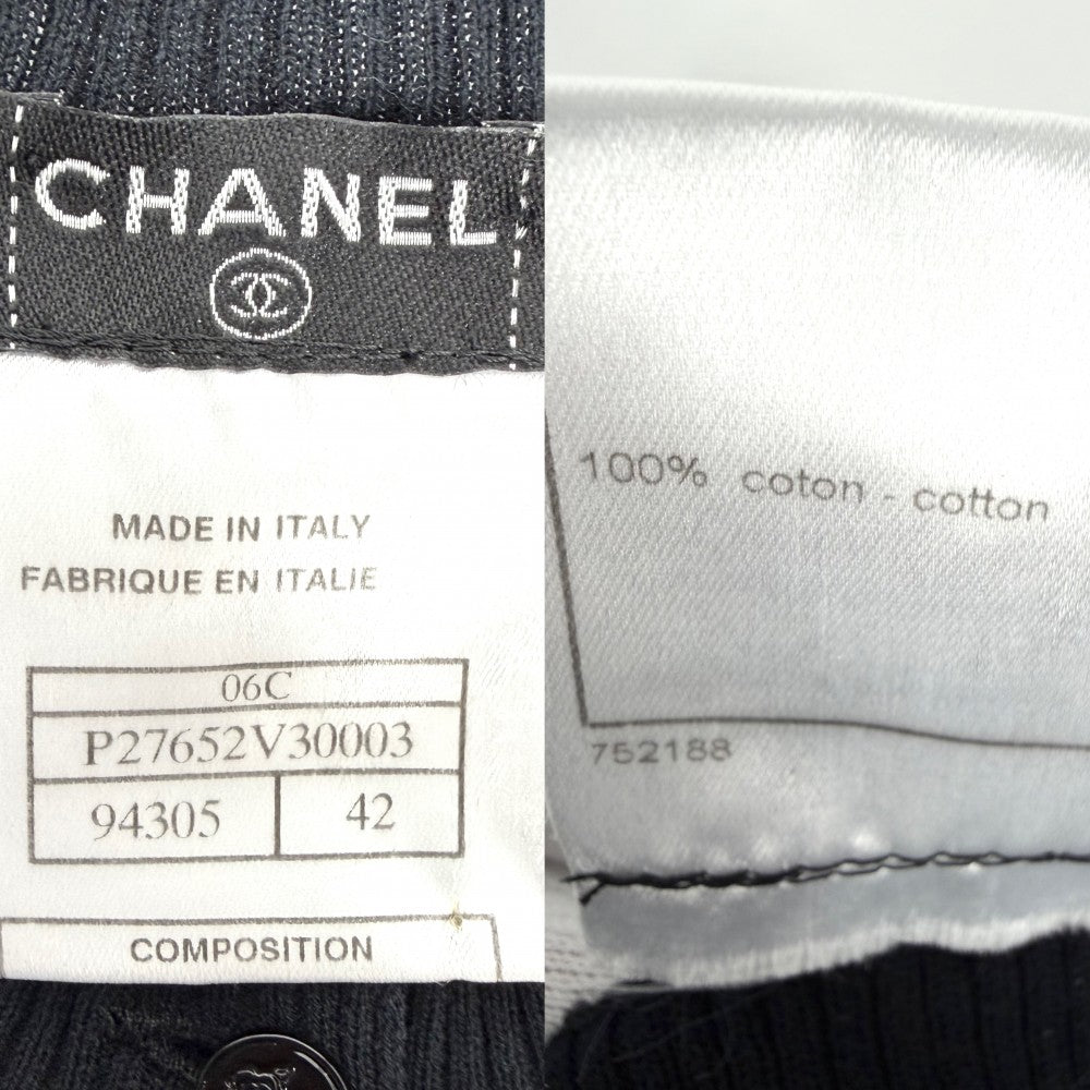 CHANEL シャネル タンクトップ ノースリーブ アパレル 服 トップス 42 ブラック 黒 夏 コットン レディース【中古品】