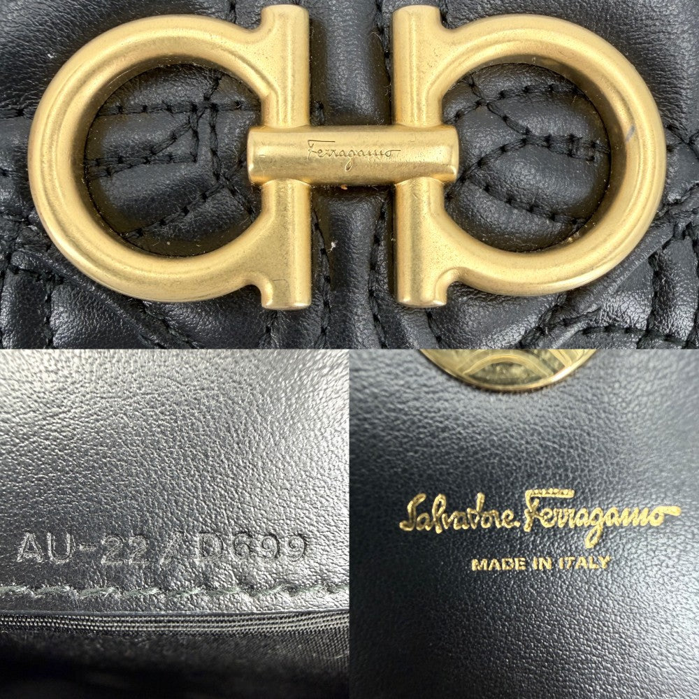 Salvatore Ferragamo サルヴァトーレフェラガモ ショルダーバッグ ガンチーニ チェーンショルダー レザー ブラック 黒 ゴールド金具 レディース【中古品】