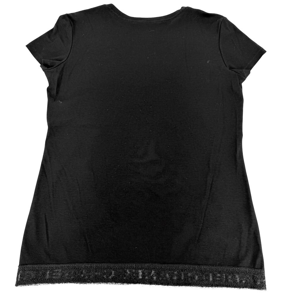 CHANEL シャネル 半袖Ｔシャツ Vネック レース アパレル 服 トップス ロゴ 36 ブラック 黒 夏 コットン ポリエステル レディース【中古品】