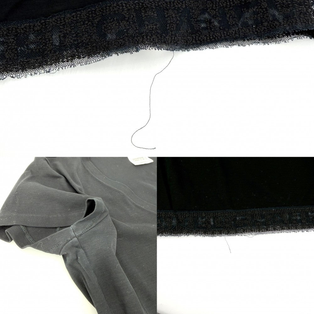 CHANEL シャネル 半袖Ｔシャツ Vネック レース アパレル 服 トップス ロゴ 36 ブラック 黒 夏 コットン ポリエステル レディース【中古品】