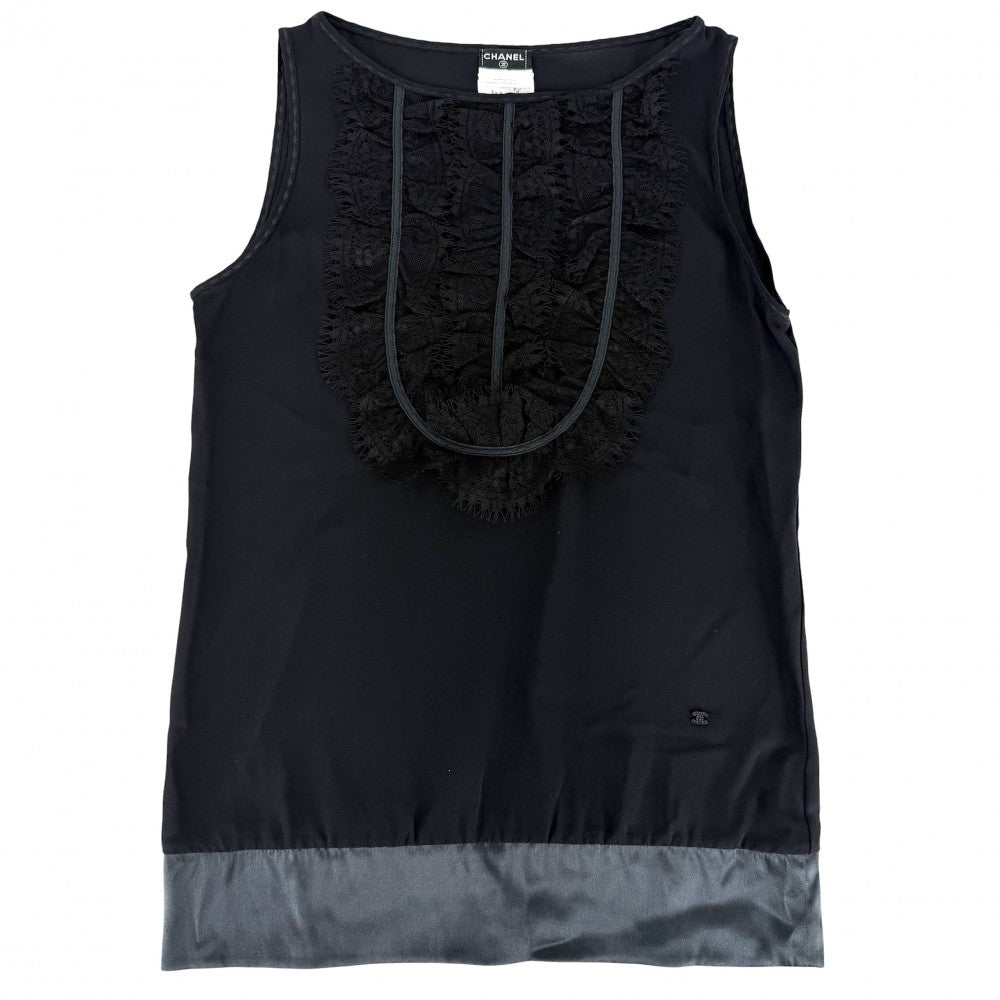 CHANEL シャネル タンクトップ ノースリーブ アパレル 服 トップス ココマーク レース 38 ブラック 黒 夏 シルク レディース【中古品】