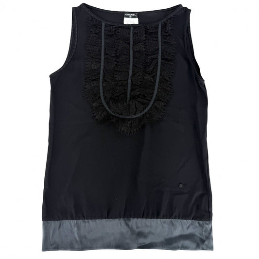 CHANEL シャネル タンクトップ ノースリーブ アパレル 服 トップス ココマーク レース 38 ブラック 黒 夏 シルク レディース【中古品】