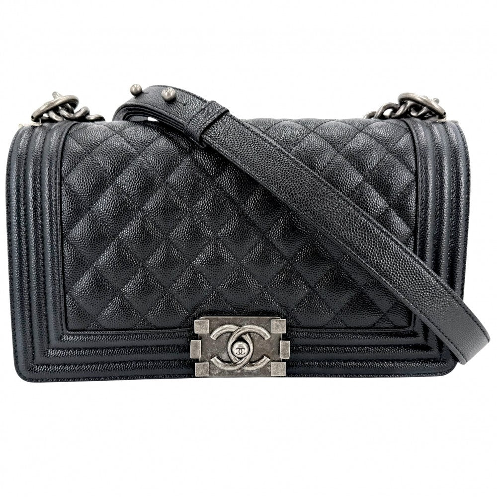 CHANEL シャネル ショルダーバッグ マトラッセ ボーイシャネル ココマーク BOY CHANEL キャビアスキン ブラック 黒 マットシルバー金具 レディース【中古品】