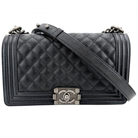 CHANEL シャネル ショルダーバッグ マトラッセ ボーイシャネル ココマーク BOY CHANEL キャビアスキン ブラック 黒 マットシルバー金具 レディース【中古品】