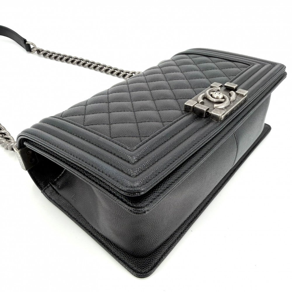 CHANEL シャネル ショルダーバッグ マトラッセ ボーイシャネル ココマーク BOY CHANEL キャビアスキン ブラック 黒 マットシルバー金具 レディース【中古品】