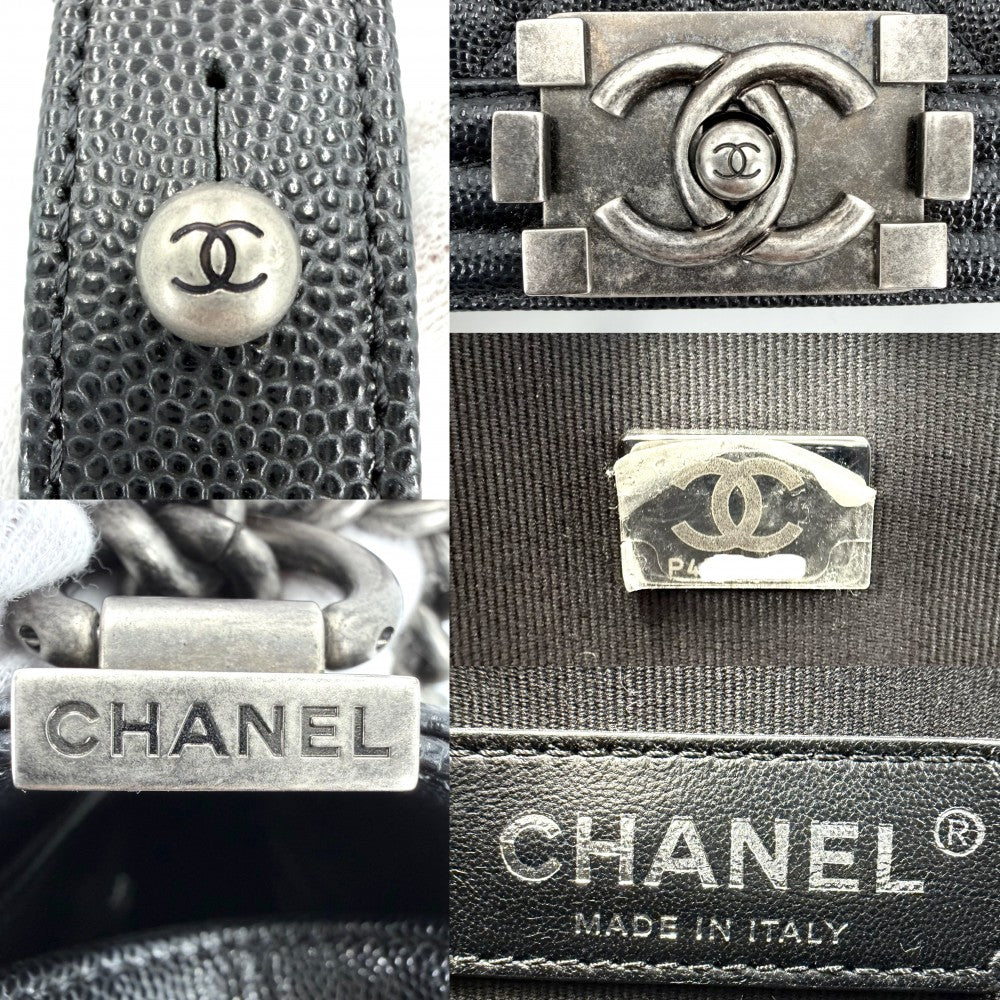 CHANEL シャネル ショルダーバッグ マトラッセ ボーイシャネル ココマーク BOY CHANEL キャビアスキン ブラック 黒 マットシルバー金具 レディース【中古品】
