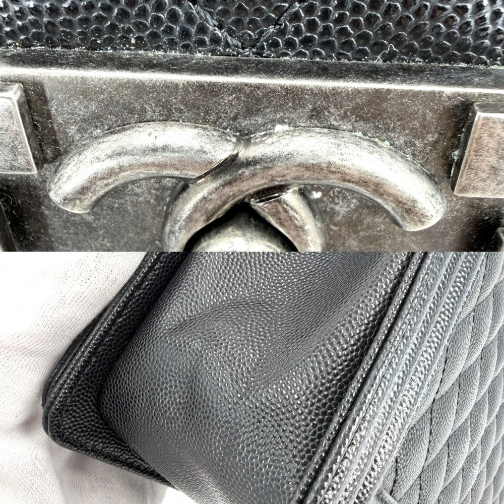 CHANEL シャネル ショルダーバッグ マトラッセ ボーイシャネル ココマーク BOY CHANEL キャビアスキン ブラック 黒 マットシルバー金具 レディース【中古品】