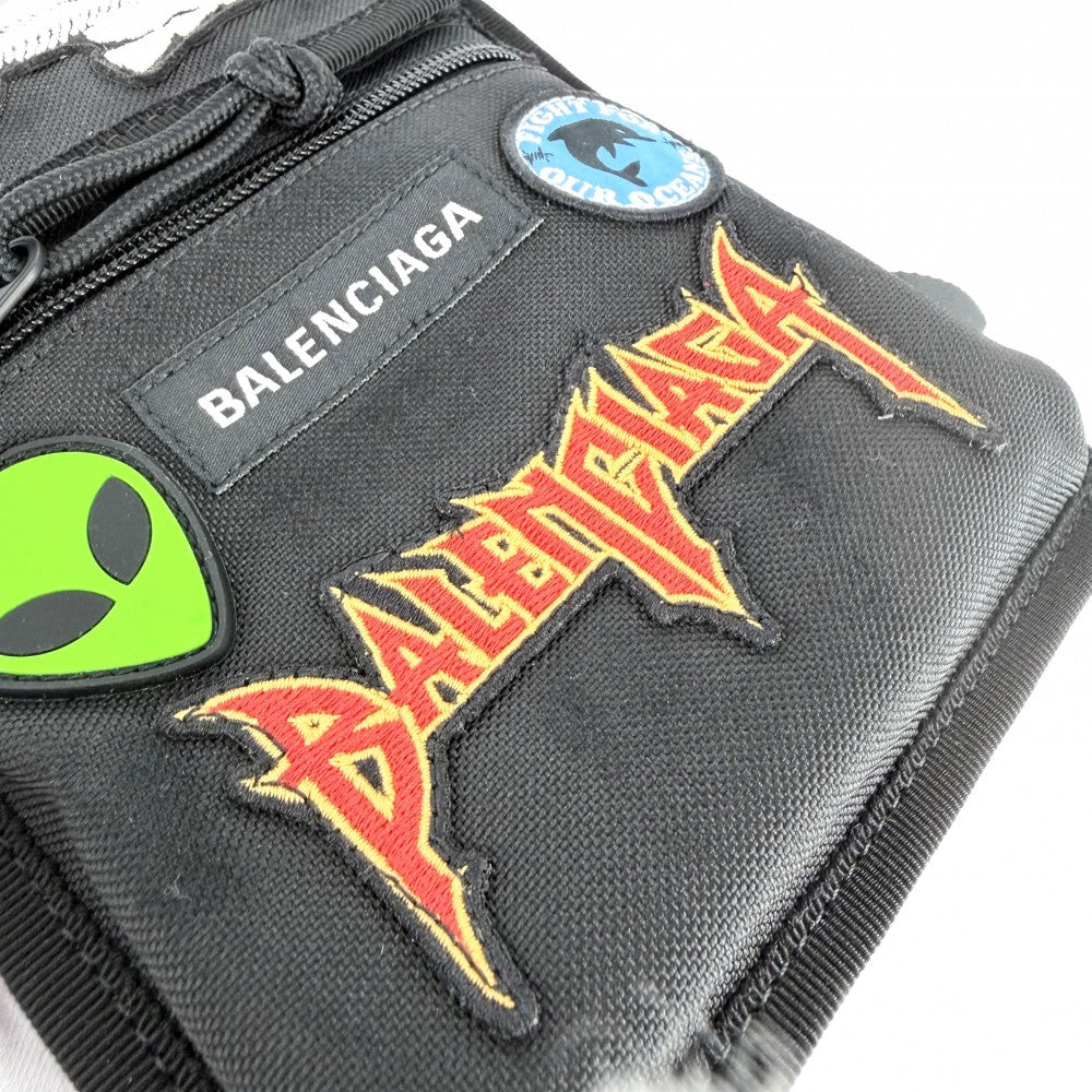BALENCIAGA バレンシアガ ショルダーバッグ エクスプローラースモールポーチ サコッシュ 小さめ アップリケ ワッペン 655982 レザー ブラック 黒 ブラック金具 メンズ【中古品】